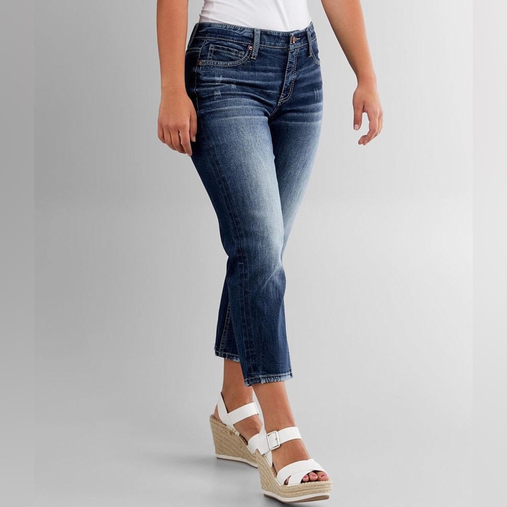 Buckle BKE Gabby Curvy Fit High Rise Capri Jeans Size 30 Stretch Dark Distressed - Picture 8 of 9
